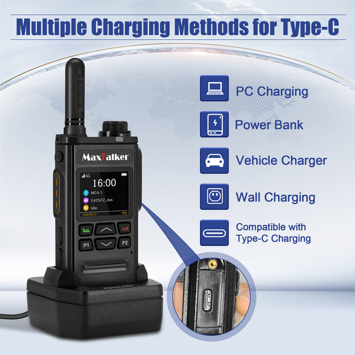 MaxTalker MG4 4G LTE PoC Radio 2-Pack | Global Walkie Talkie with 3-Year SIM, 5000mAh