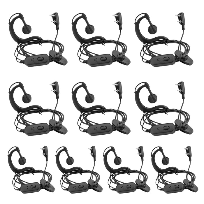MaxTalker G-Shape 2-Pin Earpiece | PTT Headset with Mic for Two-Way Radios