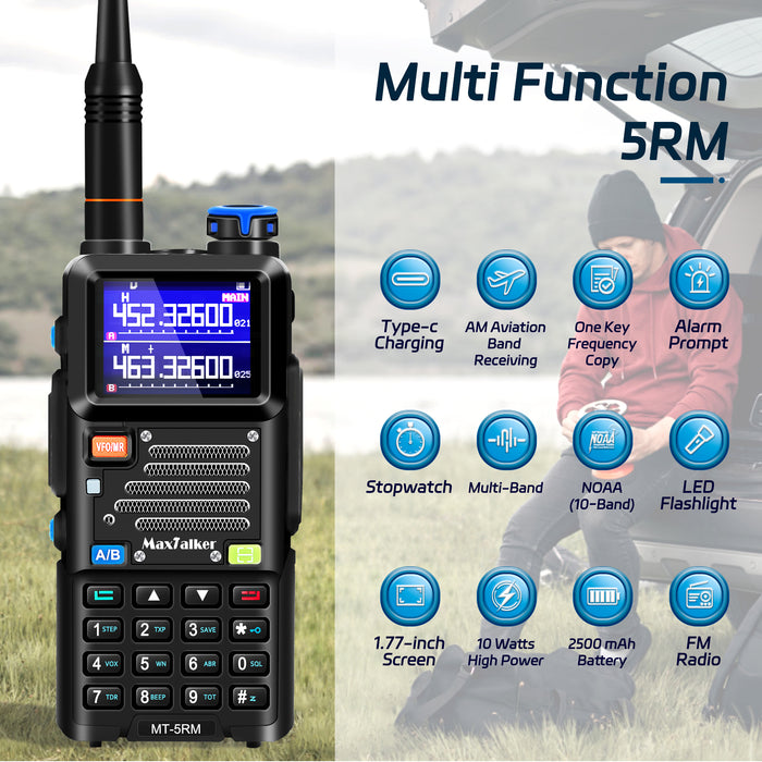 MaxTalker UV-5RM Ham Radio Handheld | Multi-Band Two-Way Radio with NOAA, 2500mAh Type-C, Speaker Mic