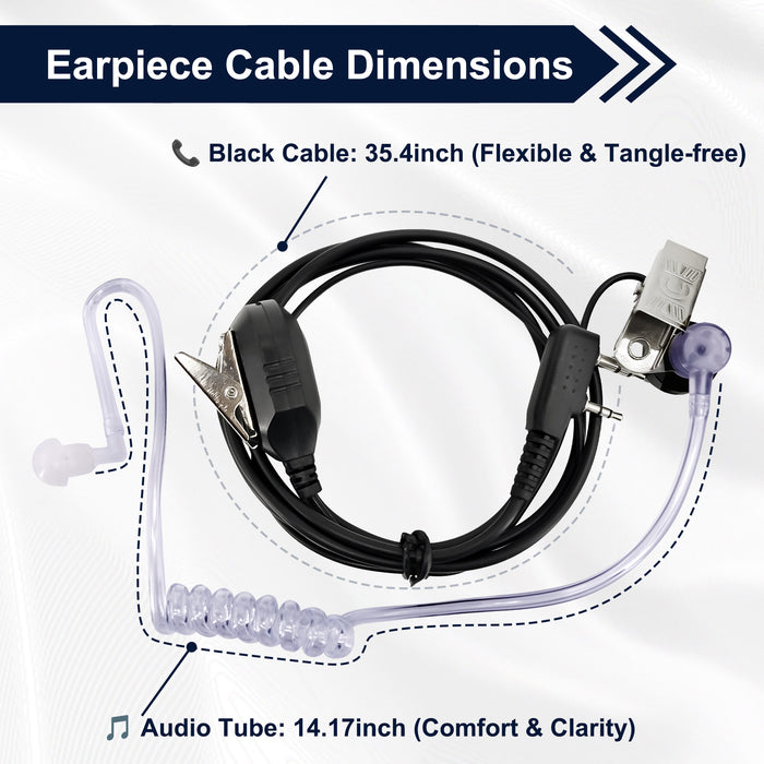 MaxTalker 2-Pin Acoustic Tube Earpiece 10-Pack | Noise-Canceling Mic for Two-Way Radios