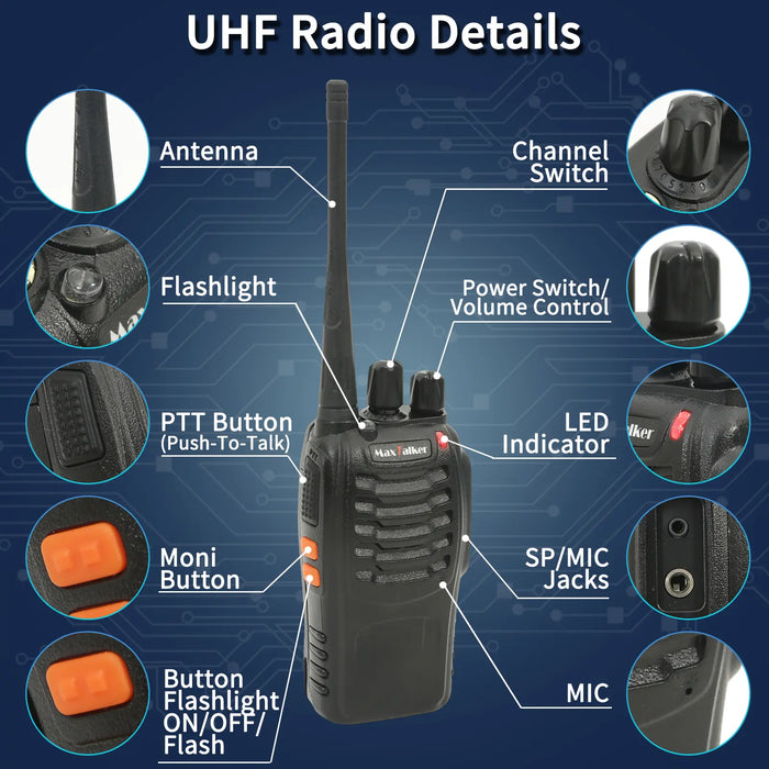 MaxTalker MT-8S Walkie Talkies | UHF Two-Way Radios for Outdoor & Business