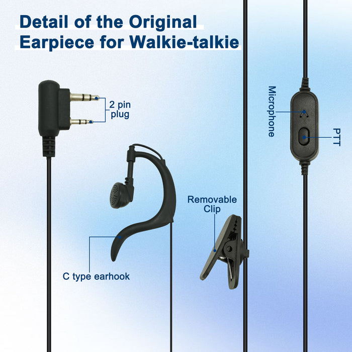 MaxTalker G-Shape 2-Pin Earpiece | PTT Headset with Mic for Two-Way Radios