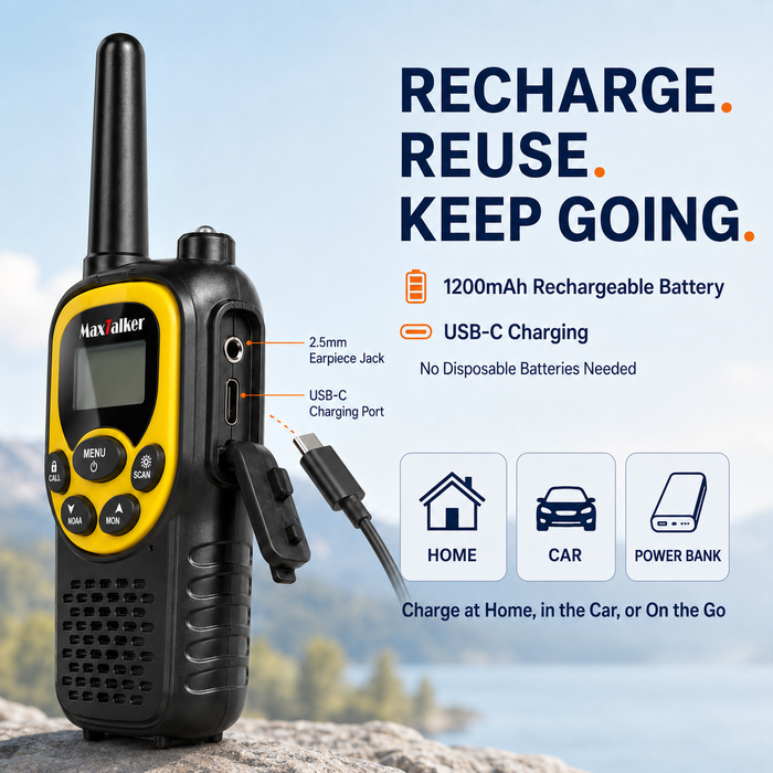 MaxTalker MT10 Walkie Talkies | 22 FRS Channels Rechargeable Two-Way Radio