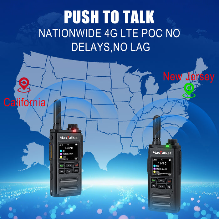 MaxTalker MG4 4G LTE PoC Radio 2-Pack | Global Walkie Talkie with 3-Year SIM, 5000mAh