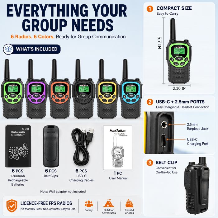 MaxTalker MT10 Walkie Talkies | 22 FRS Channels Rechargeable Two-Way Radio