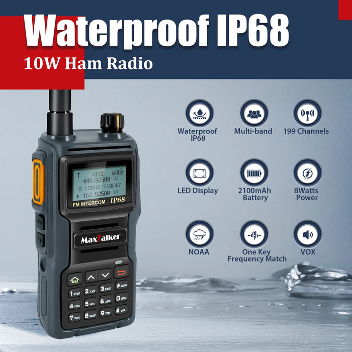 MaxTalker TK-W70 10W Ham Radio | IP68 Waterproof Professional Handheld